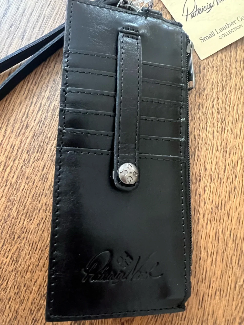 Patricia Nash Black Leather RFID Wristlet Wallet
